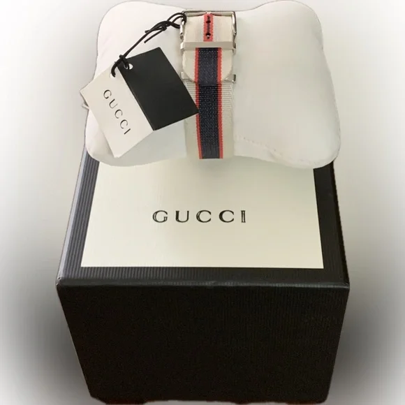 Gucci G-Timeless 38mm White/Red/Blue Unisex Watch.Model Number YA1264071 NWT